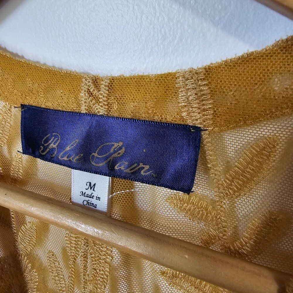 EUC LIKE NEW BLUE RAIN MUSTARD LACE EMBROIDERED BOHO KIMONO TOP SIZE M - Picture 10 of 13
